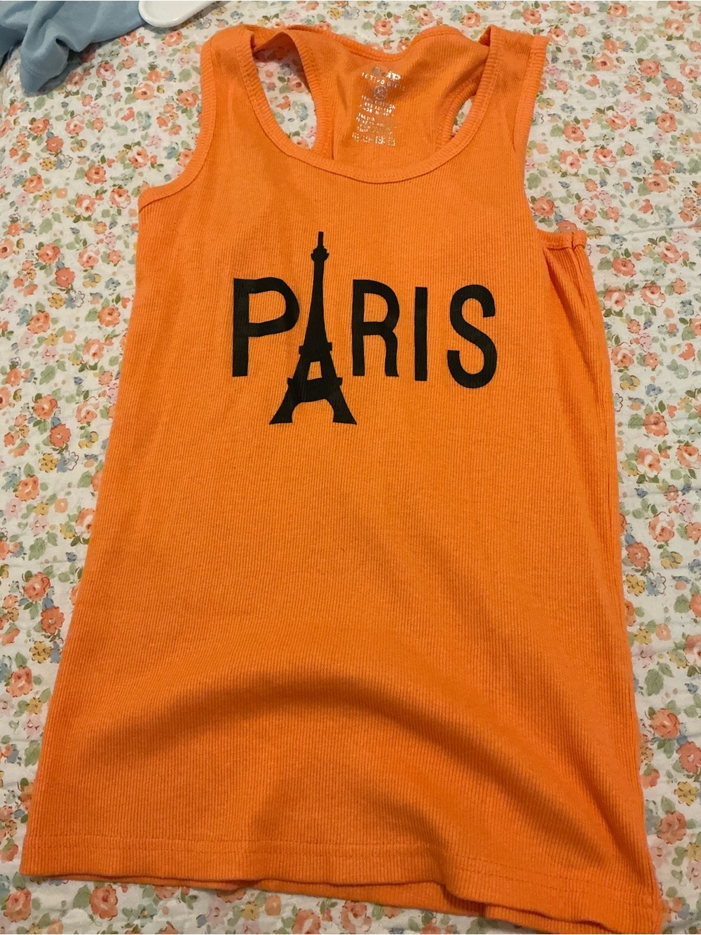 Orange and yellow  'PARIS' Tank Top with Eiffel Graphic